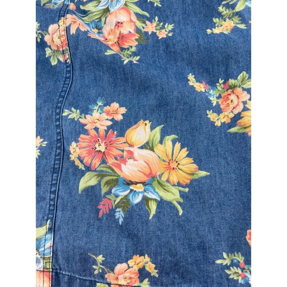Liz Claiborne Villager Sport Floral Denim Overall Dress Large Vintage 90s - Picture 2 of 6